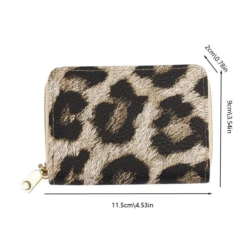 Leopard Print Short Wallet | Zipper Coin Purse & Card Holder Short Wallet QXL