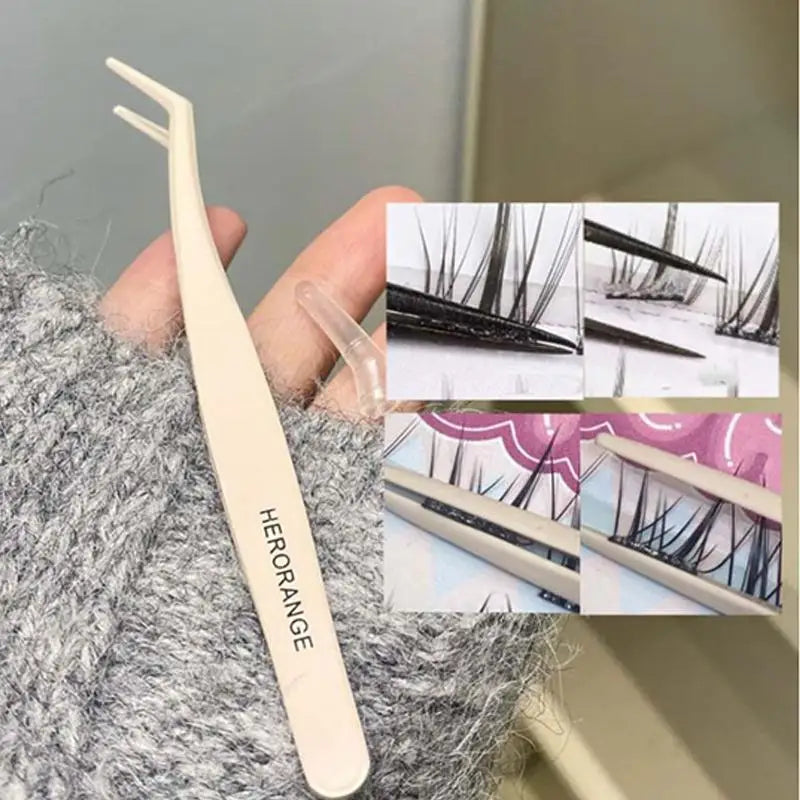 Anti-Stick Curved Eyelash Tweezers | Stainless Steel Lash Tool Eyelash Tweezers QXL
