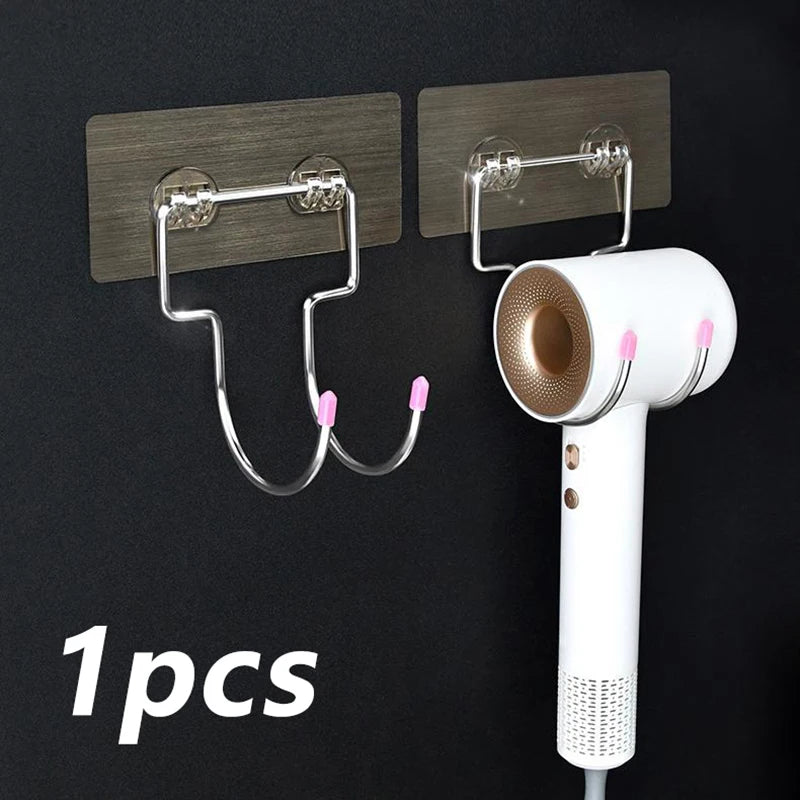 Stainless Steel Wall-Mount Hair Dryer Holder | No-Drill Rack Hair Dryer Holder QXL