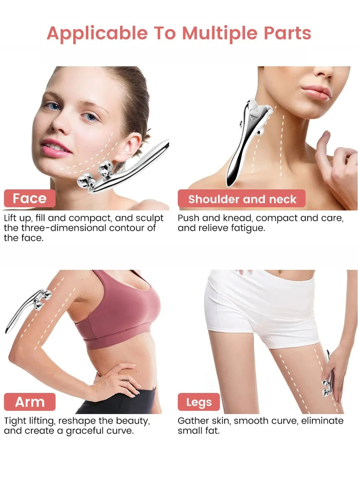 4D Y-Shape Facial Roller | Face, Eye & Neck Massager Silver Facial Massage Roller QXL