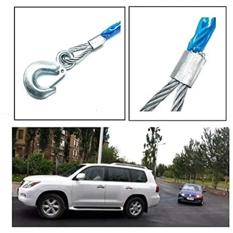 Car Towing Rope 3–7 Ton Steel Wire with Safety Hooks Car Towing Rope QXL