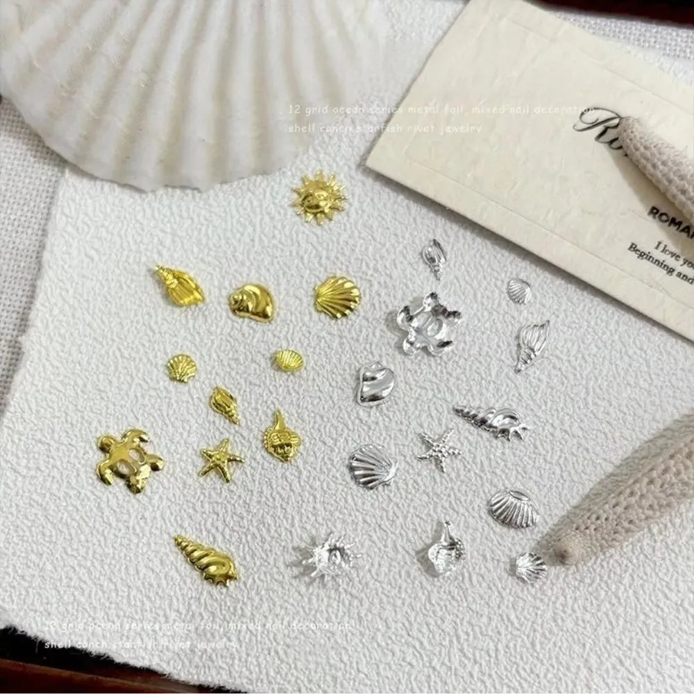 3D Ocean Nail Charms – Seashell, Starfish & Rhinestones Nail Art Charms QXL