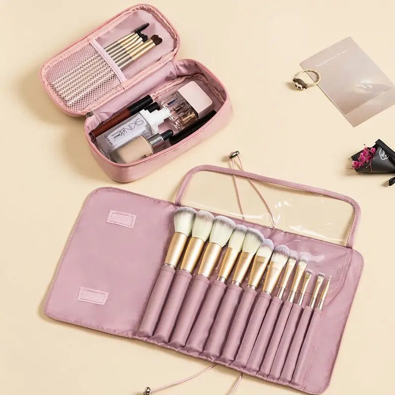 Large-Capacity Nylon Makeup Brush Bag & Detachable Storage Box Makeup Brush Bag QXL
