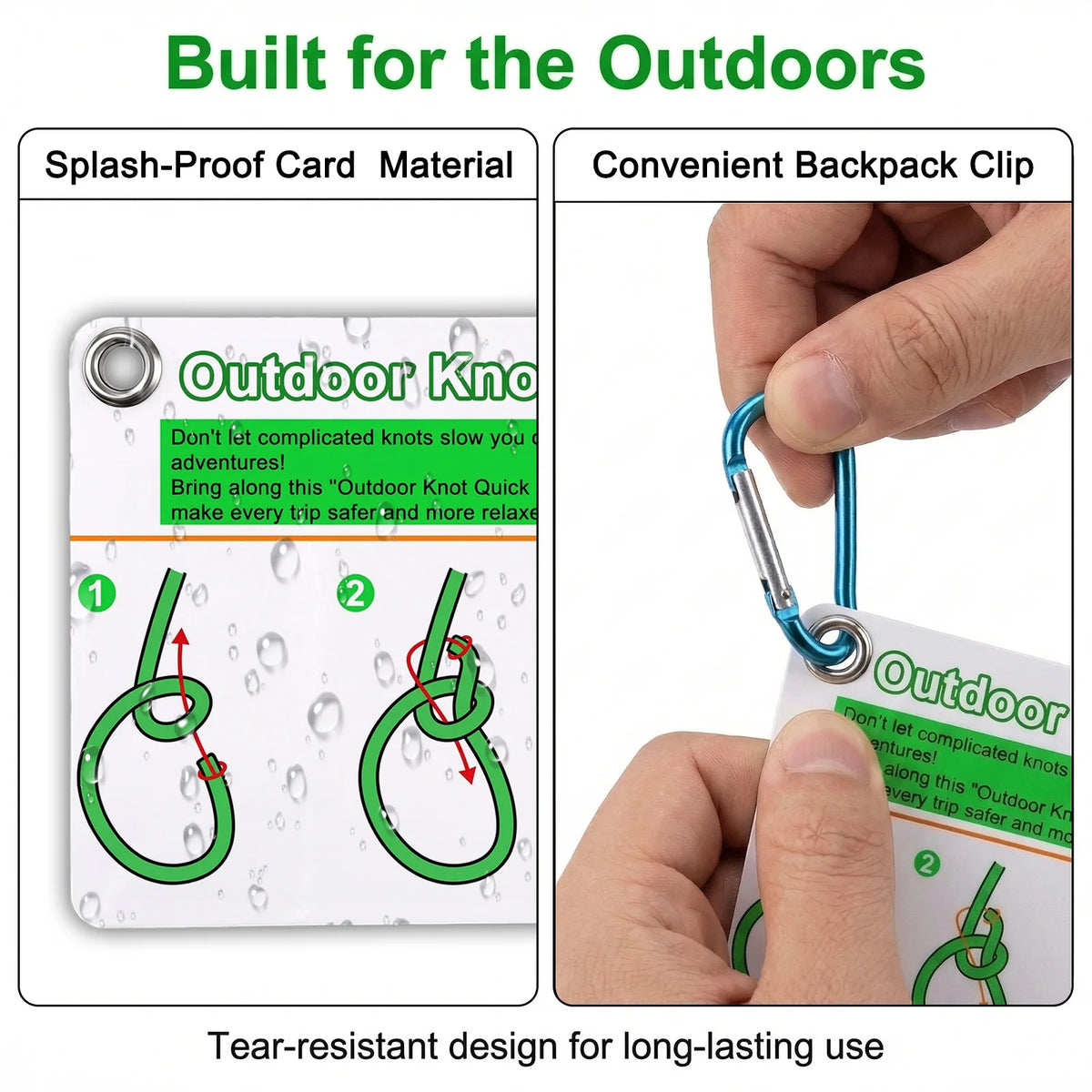 27-Knot Waterproof Climbing Knot Cards with Mini Carabiner Knot Reference Cards QXL