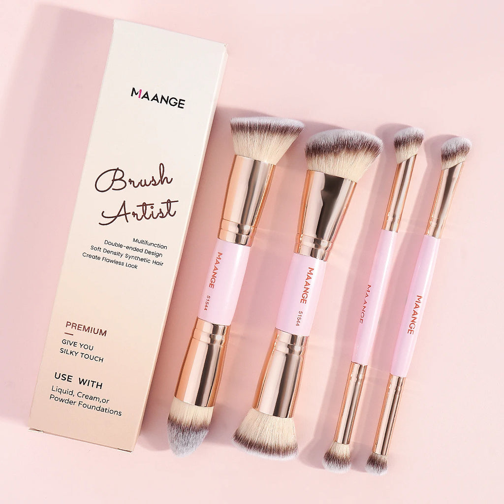 MAANGE 4-Pc Dual-Ended Makeup Brush Set | Travel Box Makeup Brush Set QXL