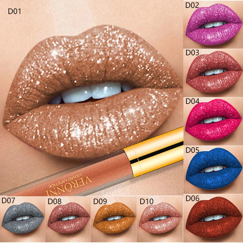 15-Color Glitter Liquid Lipstick & Shimmer Lip Gloss Set Glitter Liquid Lipstick QXL