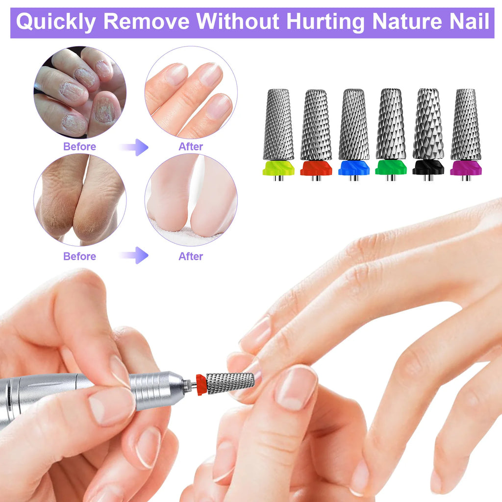 6-Pc Tungsten Carbide Nail Drill Bits Kit | Electric Manicure Set Nail Drill Bits QXL