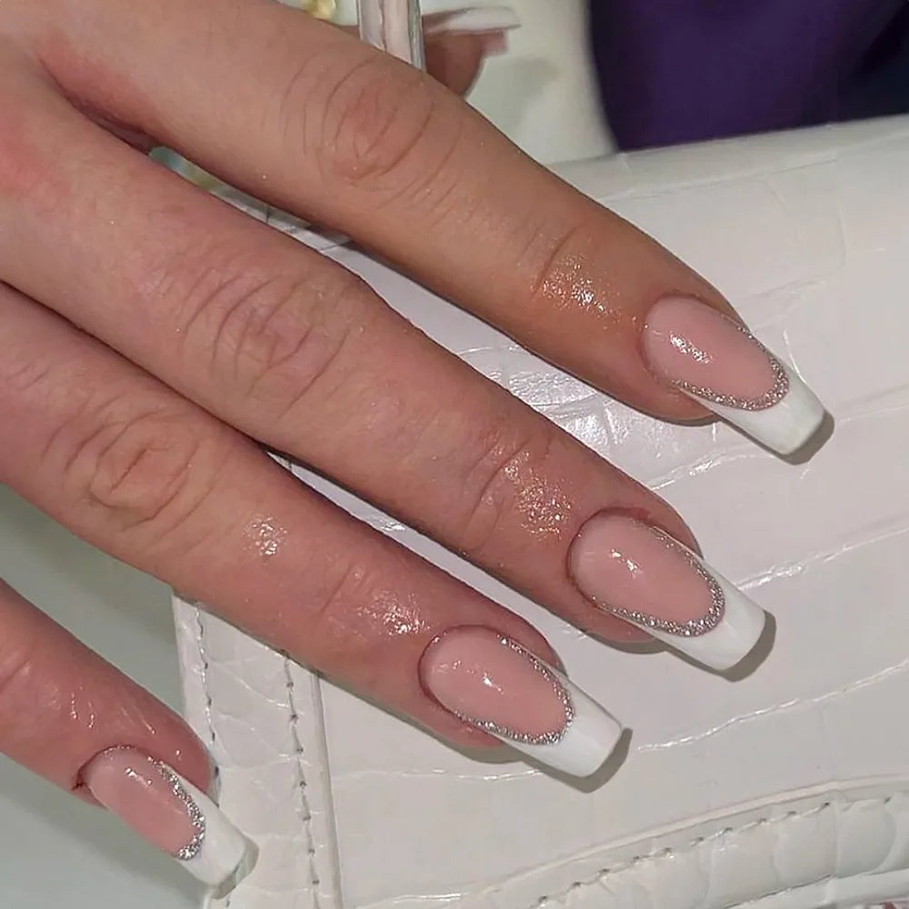 24-Pack French Square Press-On Nails | Full Cover False Nails Press-On Nails QXL