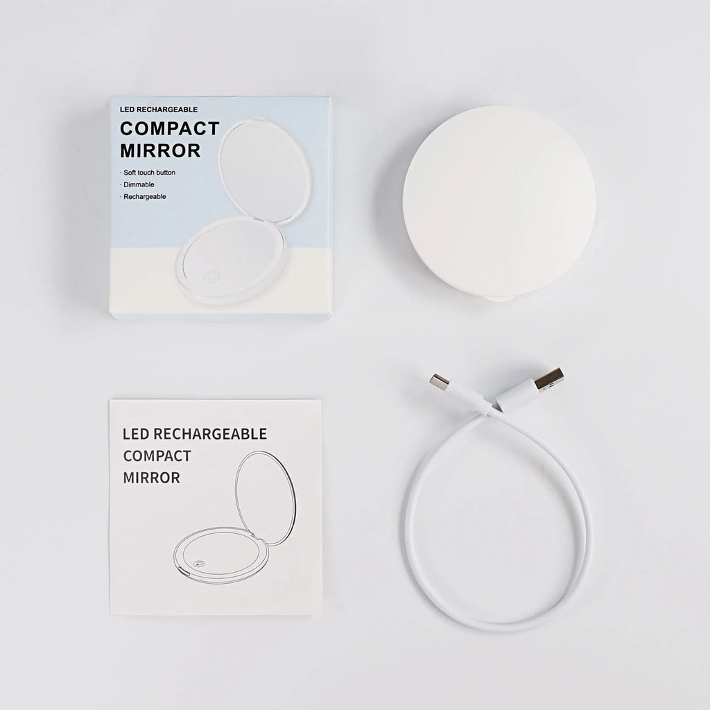 LED Lighted Compact Travel Mirror | 2X/1X Magnifying Pocket Mirror Lighted Compact Mirror QXL