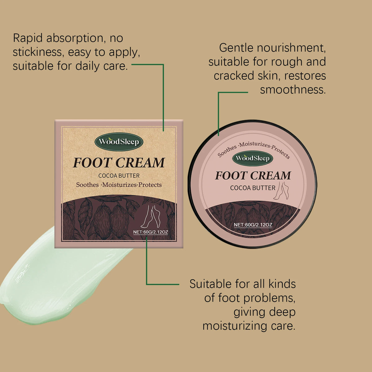 WOODSLEEP Exfoliating Foot Cream | Moisturising Intensive Care 60g Foot Cream QXL