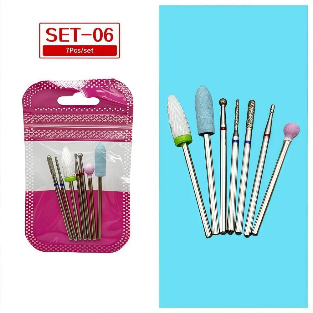 7-Piece Nail Drill Bit Set | Ceramic, Steel & Diamond Kit Nail Drill Bit Set QXL
