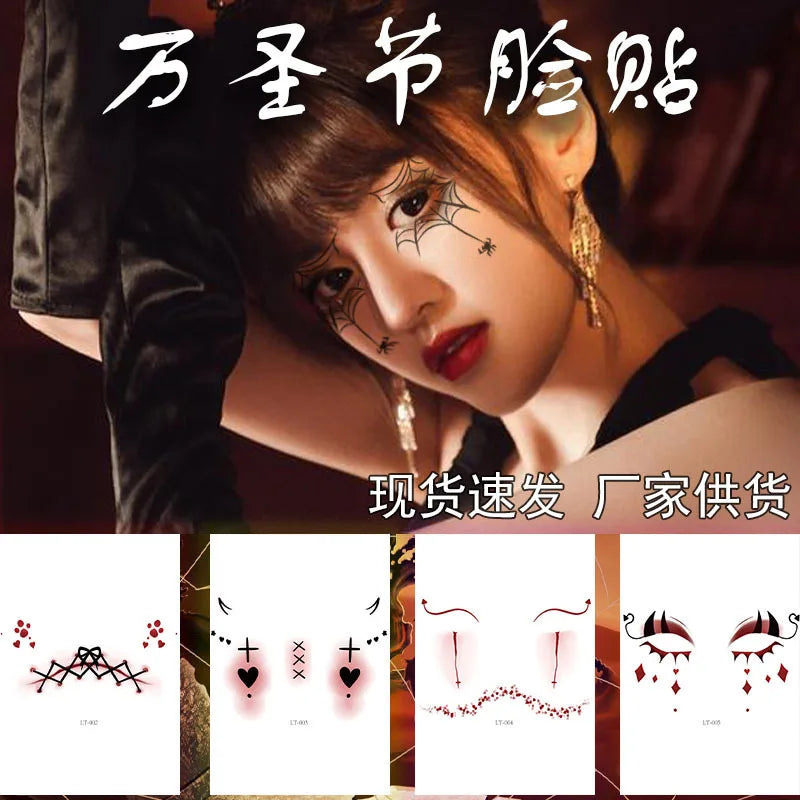 Halloween Temporary Face Tattoo Stickers | Cartoon Party Makeup Temporary Face Tattoos QXL