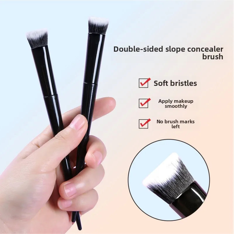 Double-Sided Slope Foundation Brush | Soft Fiber Wood Handle Foundation Makeup Brush QXL
