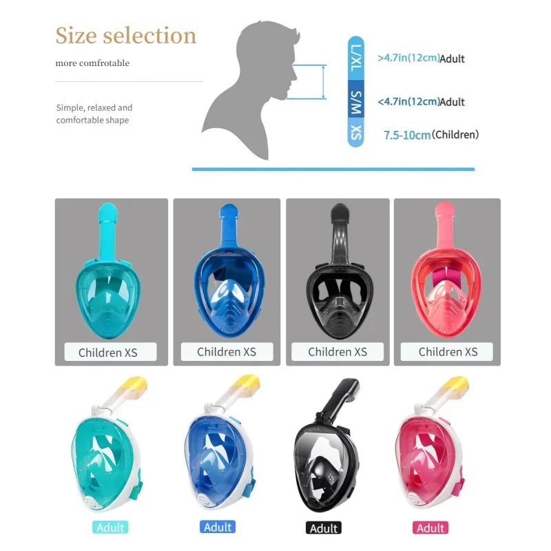Anti-Fog Full Face Snorkel Diving Mask for Adults | L/XL Snorkel Diving Mask QXL