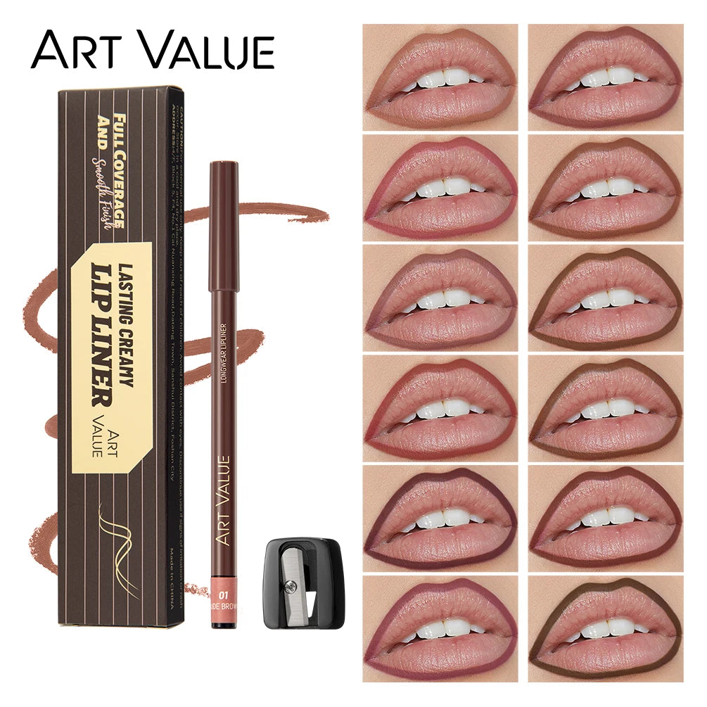 ART VALUE Matte Lip Liner Pencil | 12 Nude & Brown Shades Lip Liner Pencil QXL