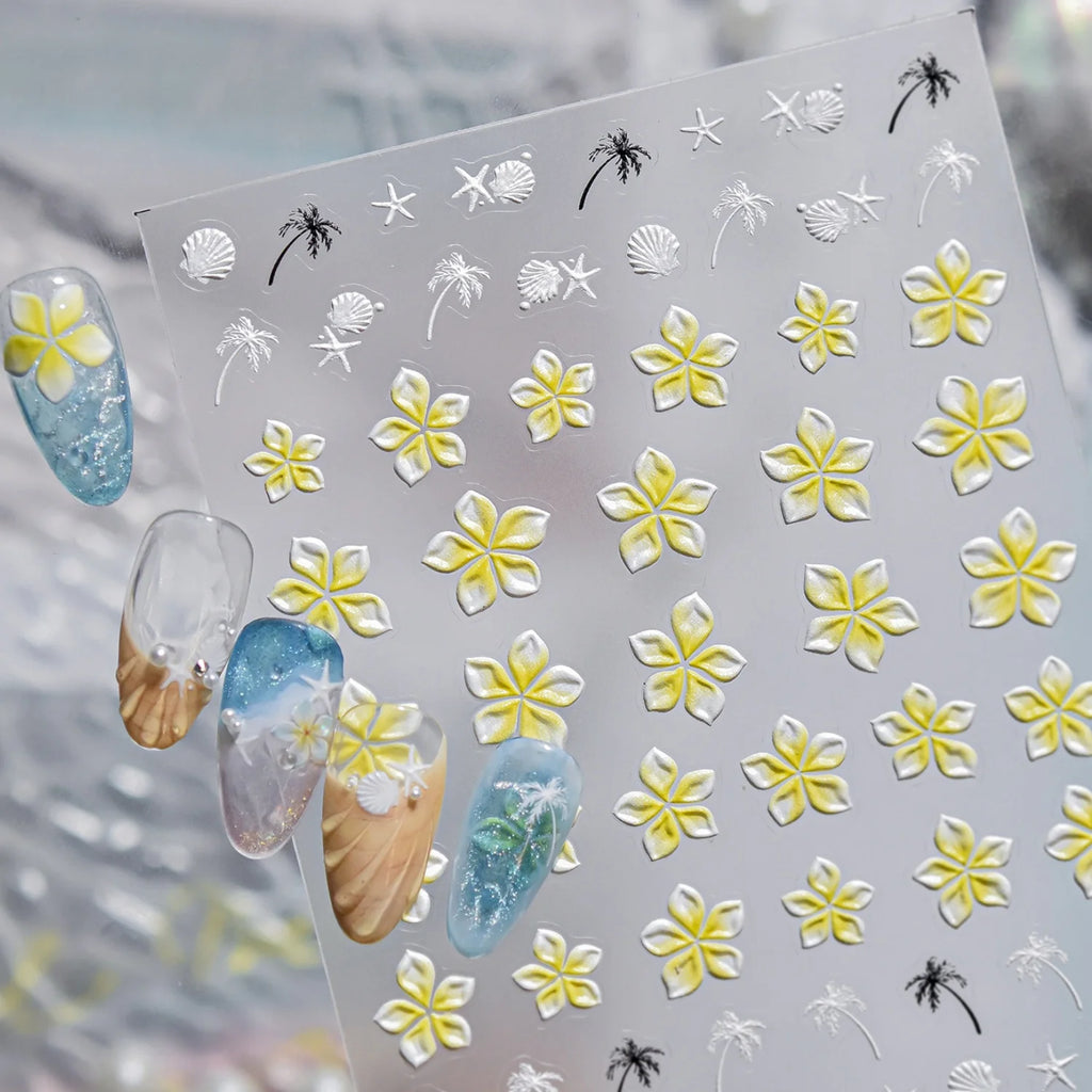 5D Tropical Nail Stickers – Coconut Tree & Starfish Decals Nail Art Stickers QXL