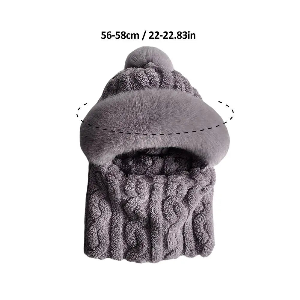 Women's Plush Hooded Winter Beanie | Windproof Fleece Hat Hooded Winter Beanie QXL