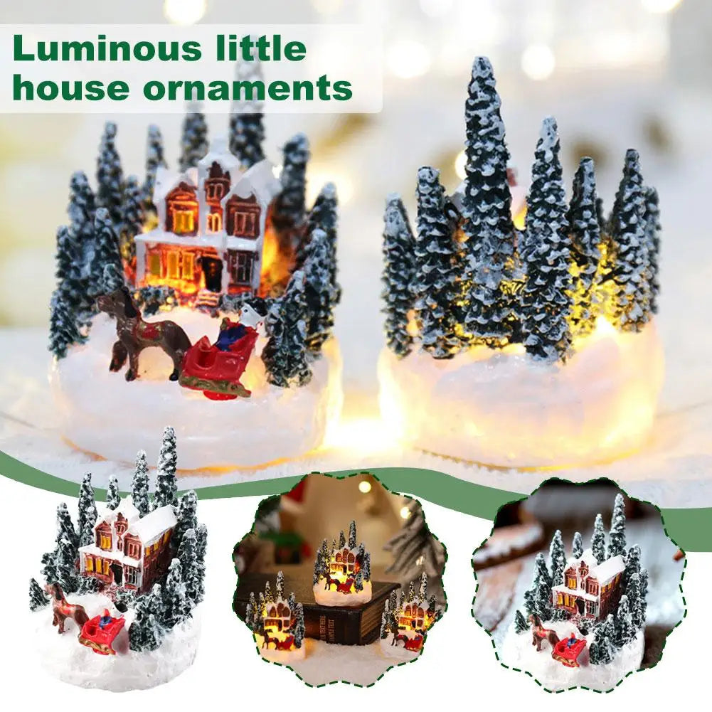 LED Christmas Village House Resin Statue | Holiday Decor Christmas Village Statue QXL
