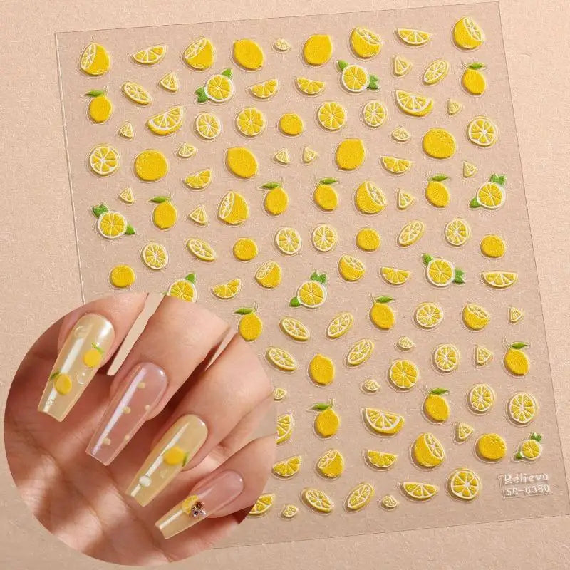 Summer Lemon 3D Gel Nail Stickers | Waterproof Self-Adhesive Art Nail Art Stickers QXL