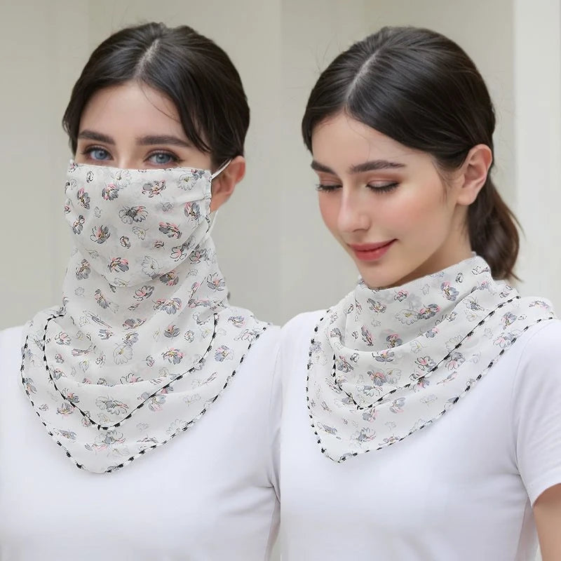 Women's UPF 50+ Floral Chiffon Sun Scarf & Neck Bandana Sun Protection Scarf QXL