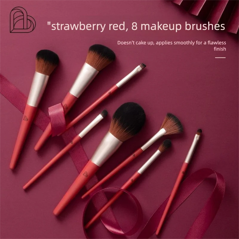 BLJ Red 8-Piece Makeup Brush Set | Face & Eye Complete Kit Makeup Brush Set QXL