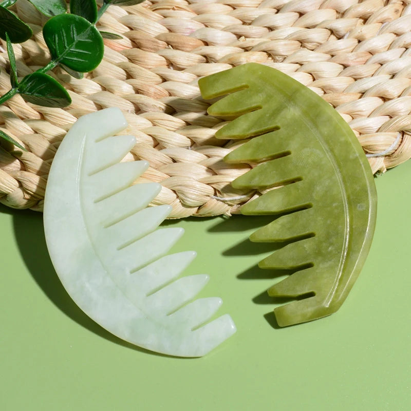 Jade Wide-Tooth Massage Comb | Gua Sha Head & Neck Tool Jade Massage Comb QXL