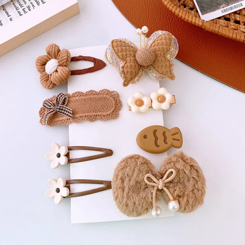 8-Pack Fabric Bow BB Hair Clips for Girls | Korean Barrettes Kids Hair Clips QXL cslp