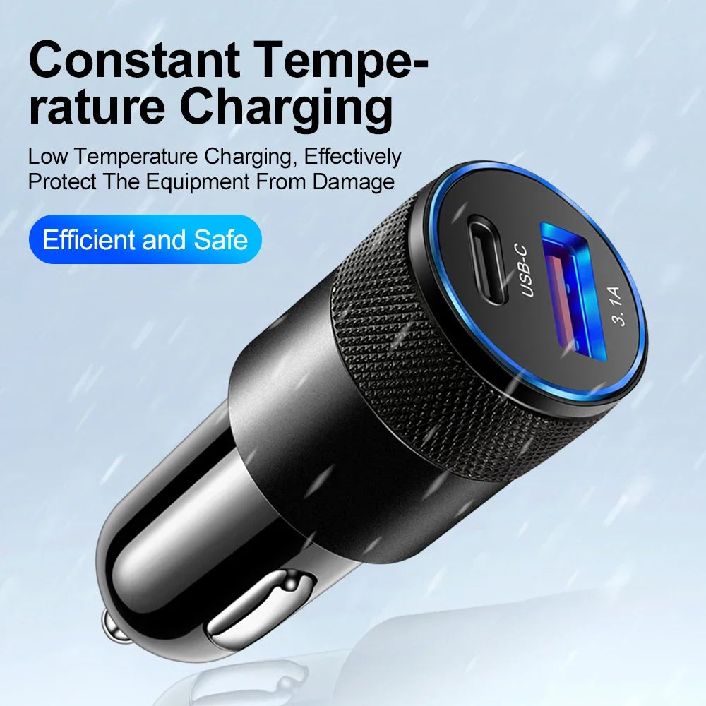 70W Car USB-C & USB-A Fast Charger Adapter | PD Quick Charge Car Charger Adapter QXL