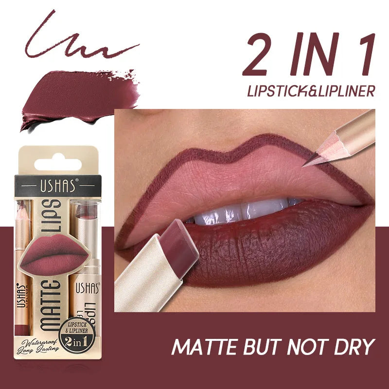 USHAS 12-Color Matte Lipstick & Lip Liner Set – Waterproof Matte Lipstick Set QXL