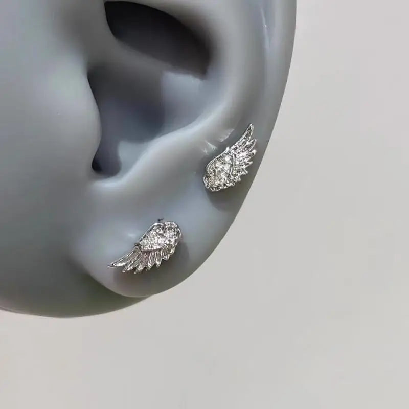 3-Pack Crystal Zircon Angel Wing Stud Earrings | Silver Women Crystal Stud Earrings QXL