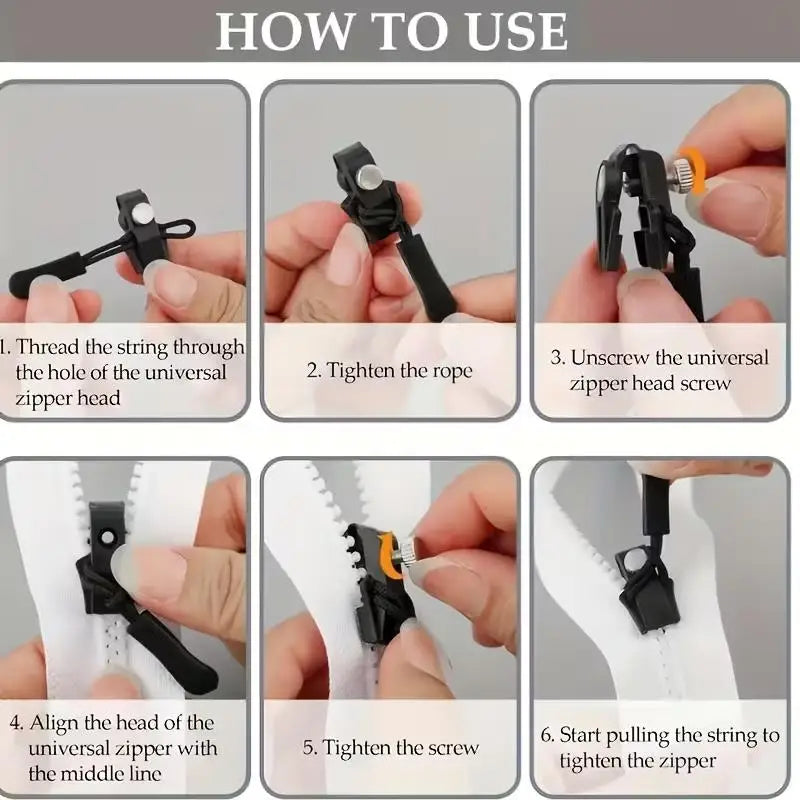 Zipper Repair Kit 3/6-Pc | Universal S/M/L Replacement Heads Zipper Repair Kit QXL