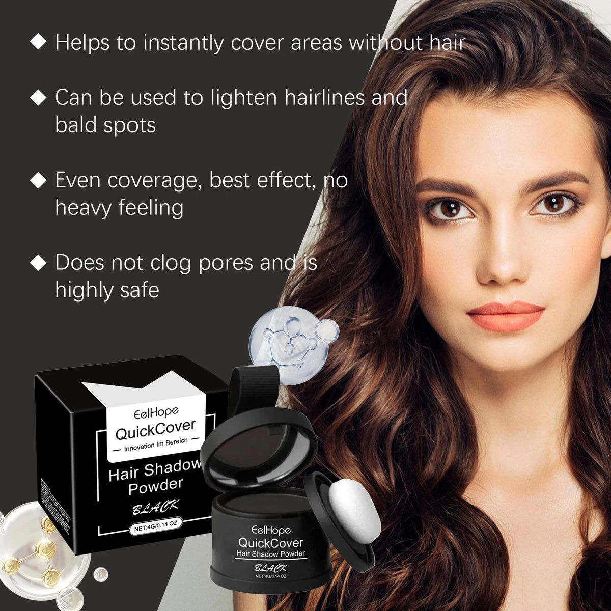 Eelhope Hairline Powder – Instant Root Cover, Waterproof 4g Hair Root Cover Powder QXL