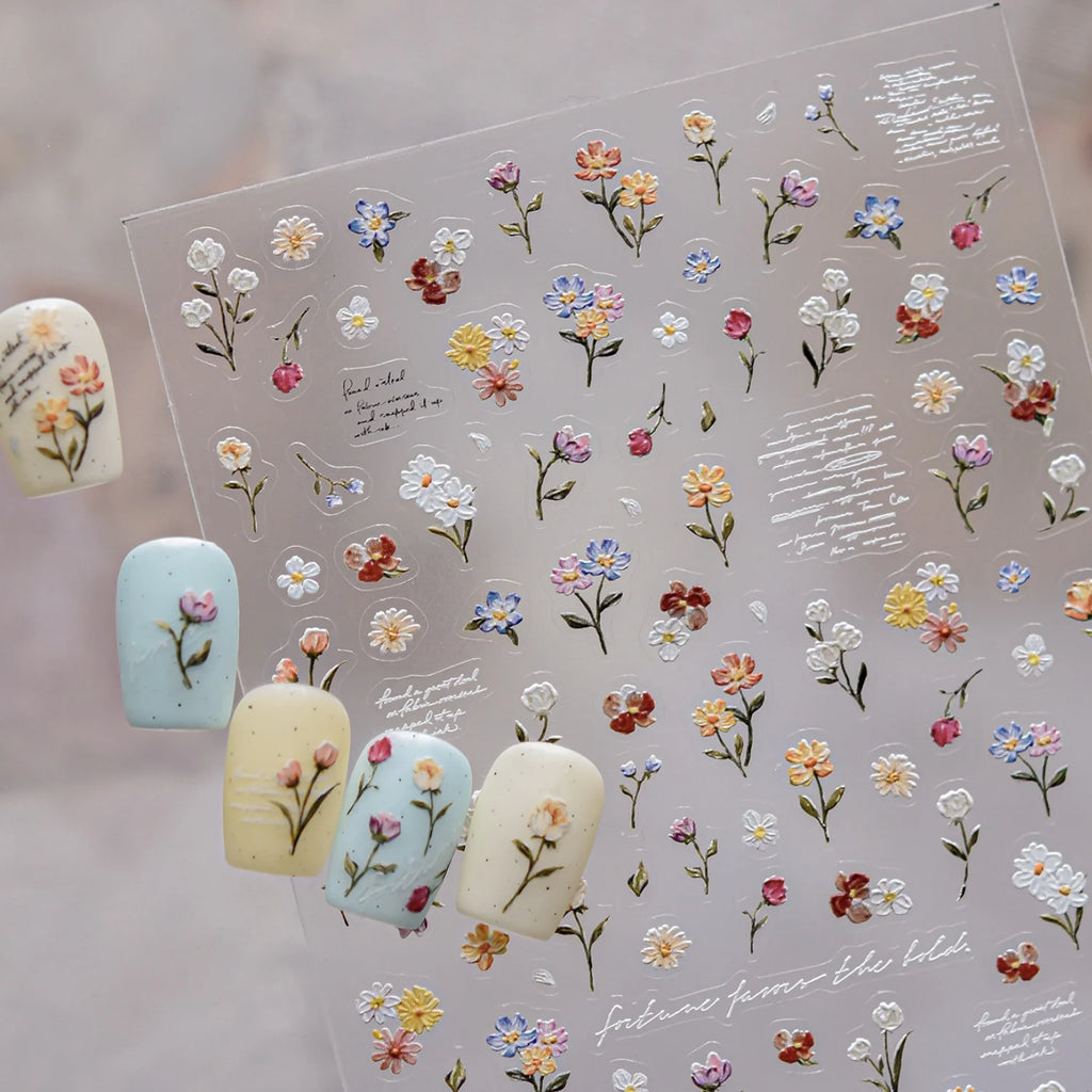 5D Pressed Flower Nail Art Stickers | Vintage Floral Decals Nail Art Stickers QXL
