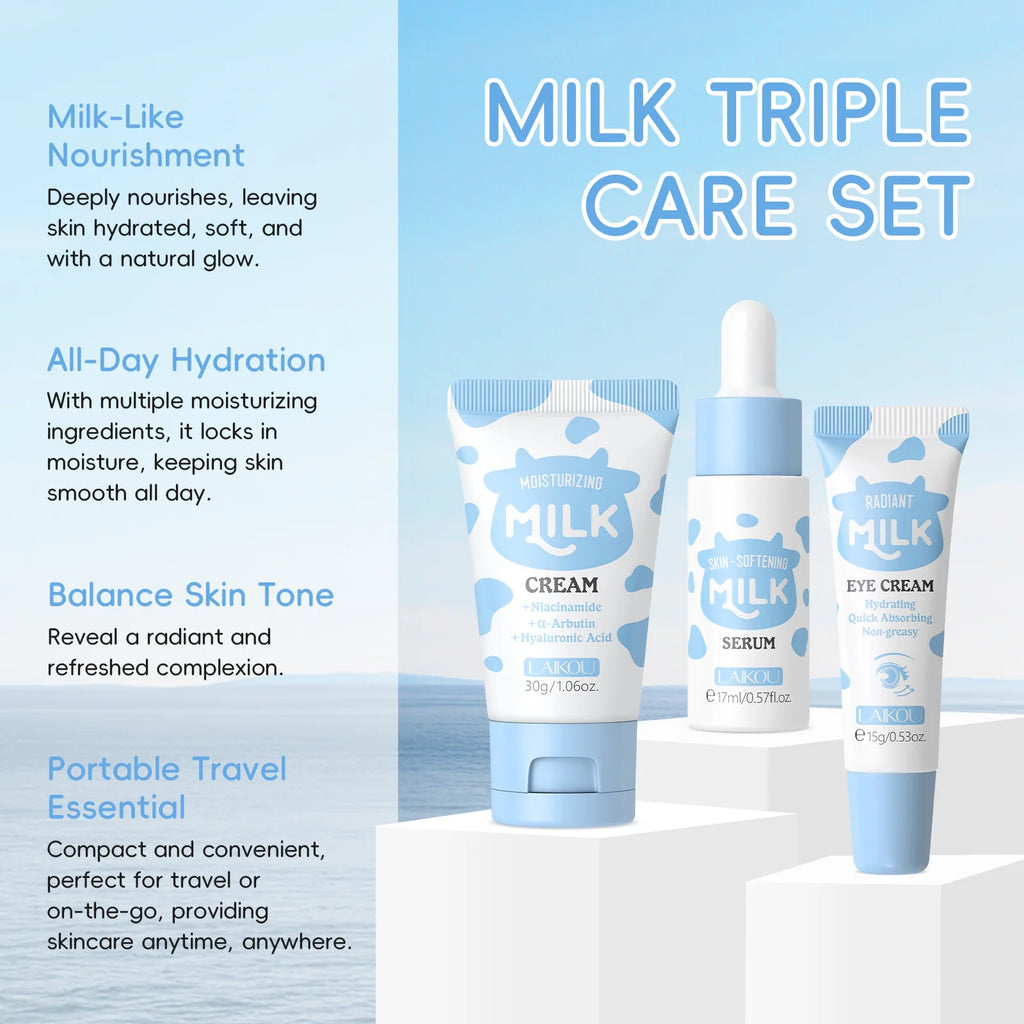LAIKOU Milk 3-Piece Skincare Travel Set | Niacinamide & Hyaluronic Skincare Travel Set QXL