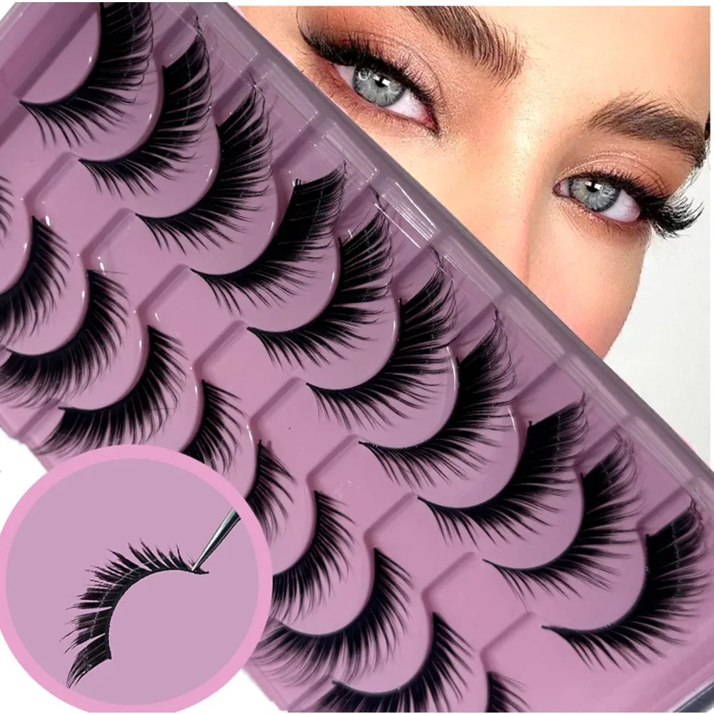 Korean Manga False Lashes 10 Pairs | Natural Brown Cluster Kit False Lash Kit QXL