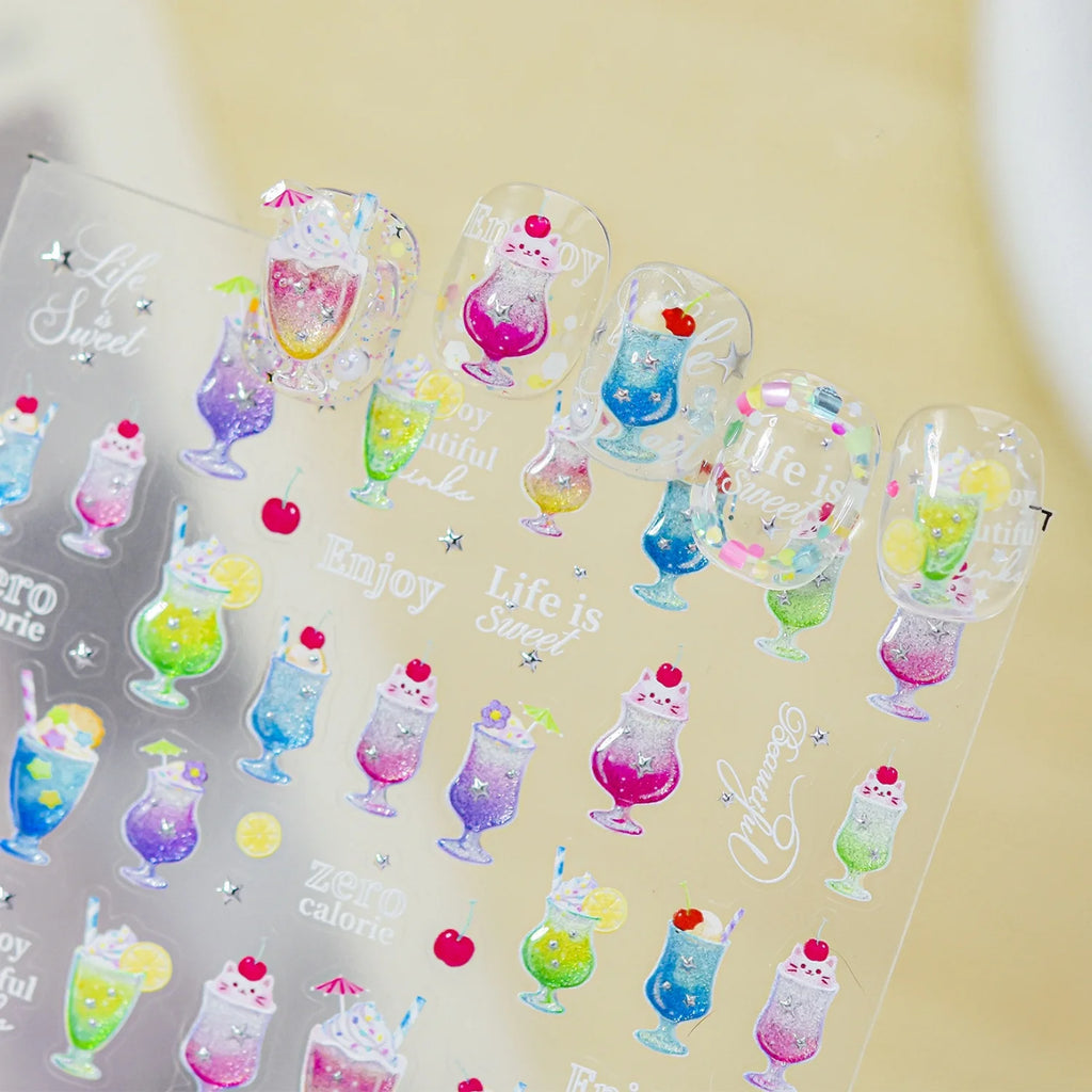 5D Summer Drinks Nail Stickers | Self-Adhesive Decals Nail Art Stickers QXL
