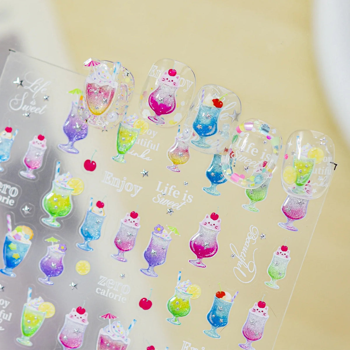 5D Summer Drinks Nail Stickers | Self-Adhesive Decals Nail Art Stickers QXL