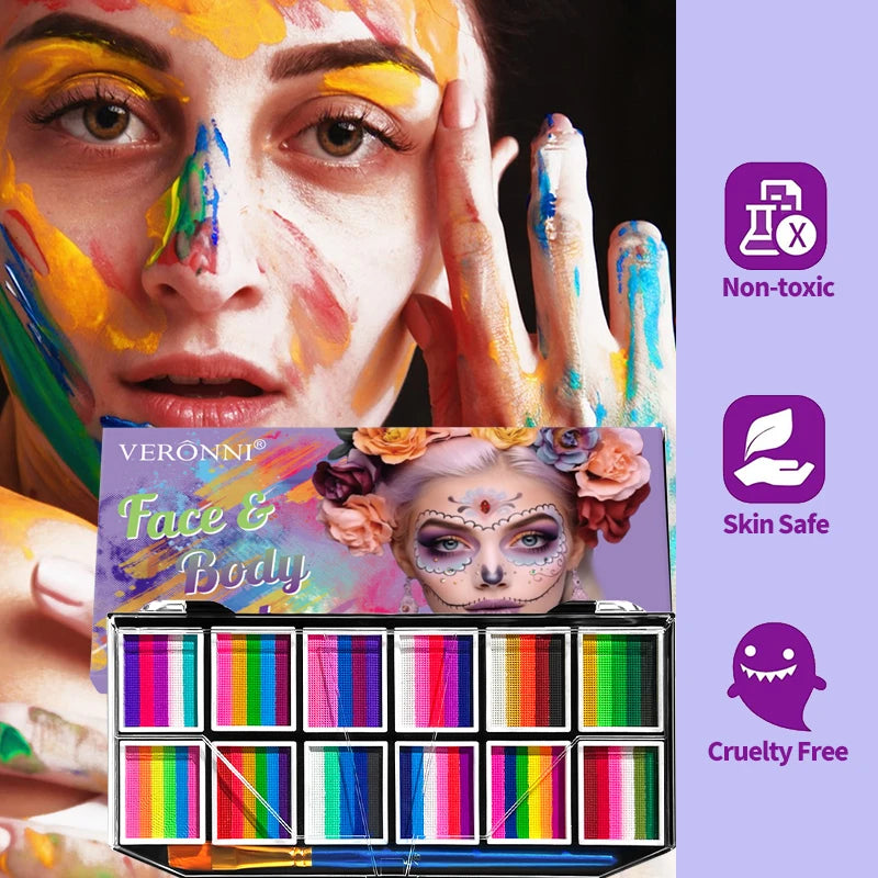 VERONNI 12-Colour Water-Based Face & Body Paint Palette Face & Body Paint QXL
