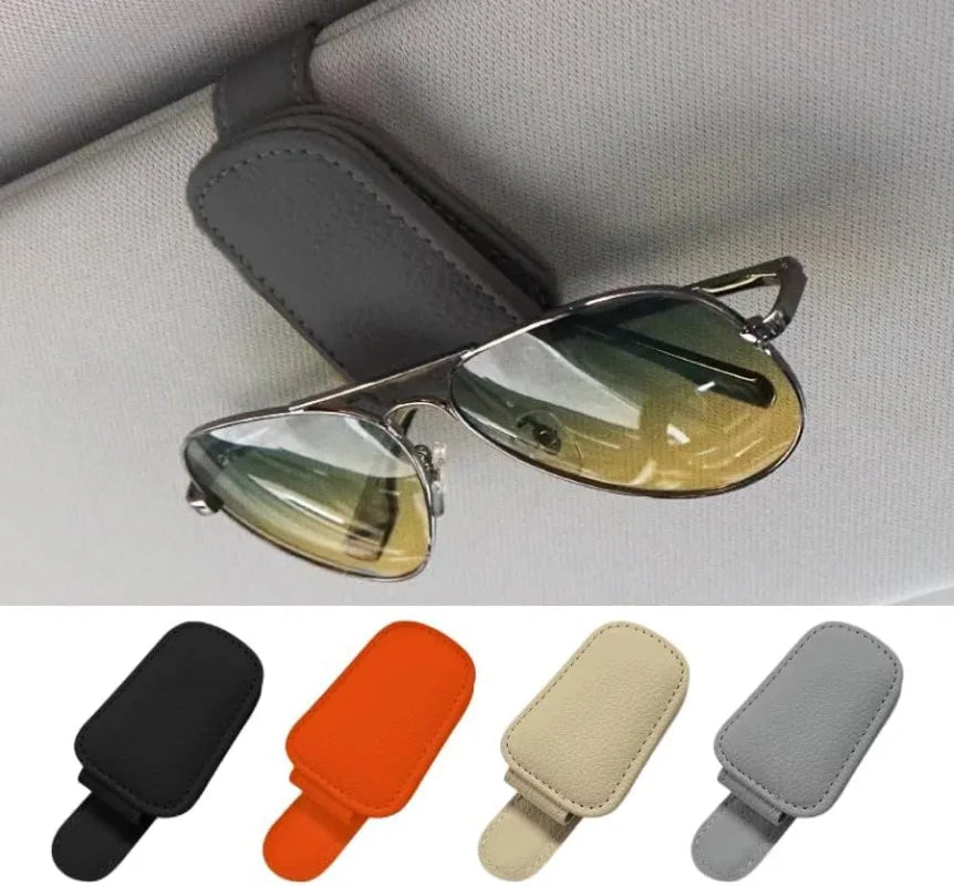 Magnetic Car Sun Visor Sunglasses Holder | PU Leather Clip Car Visor Organizer QXL
