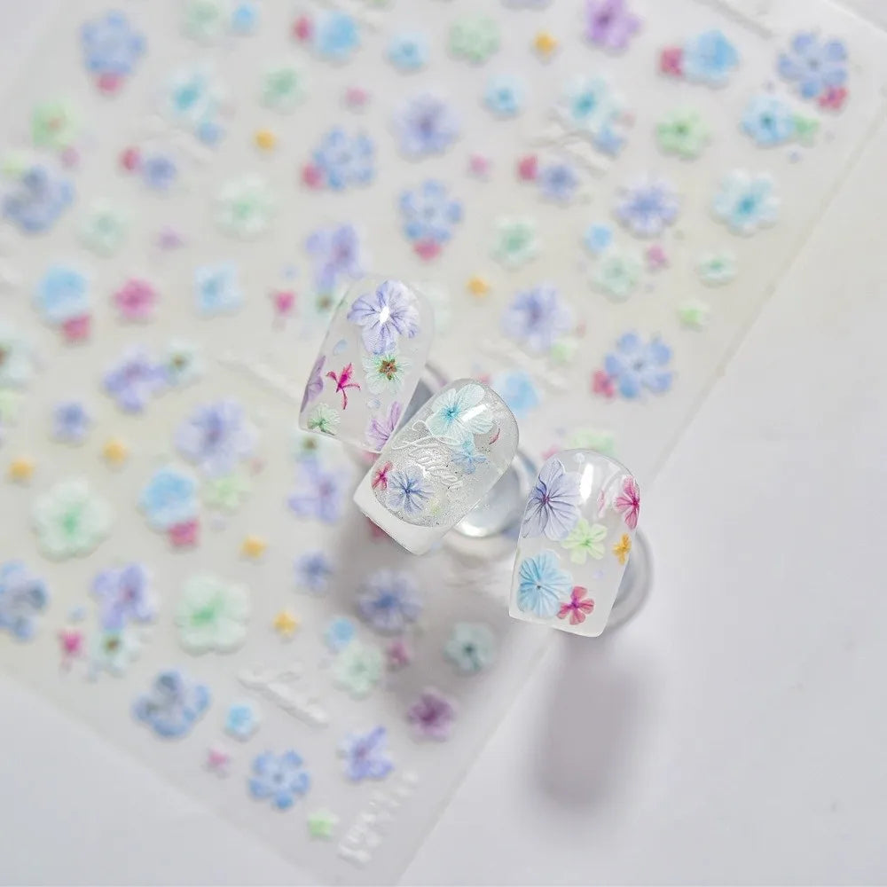 3D Embossed Floral Nail Art Stickers | Self-Adhesive Decals Nail Art Stickers QXL