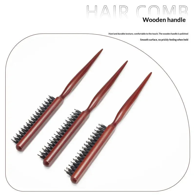 3-Row Boar Bristle Teasing Comb | Wooden Handle, All Hair Boar Bristle Comb QXL