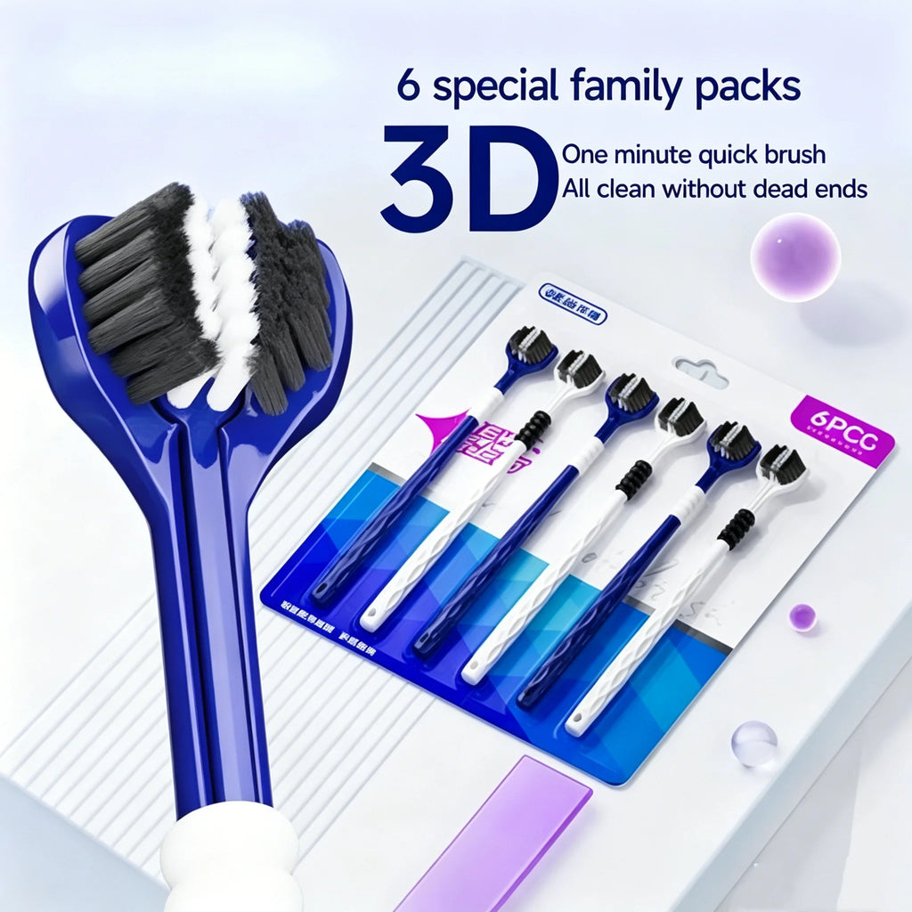 6-Pack 3D U-Shaped Three-Sided Soft Toothbrush for Adults Manual Toothbrush QXL