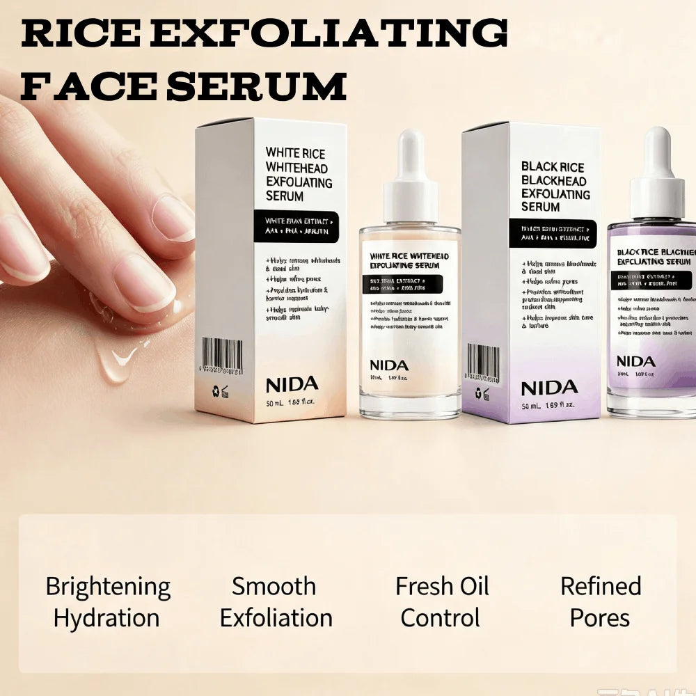 White & Black Rice Exfoliating Serum – Brighten & Refine Pores Exfoliating Face Serum QXL