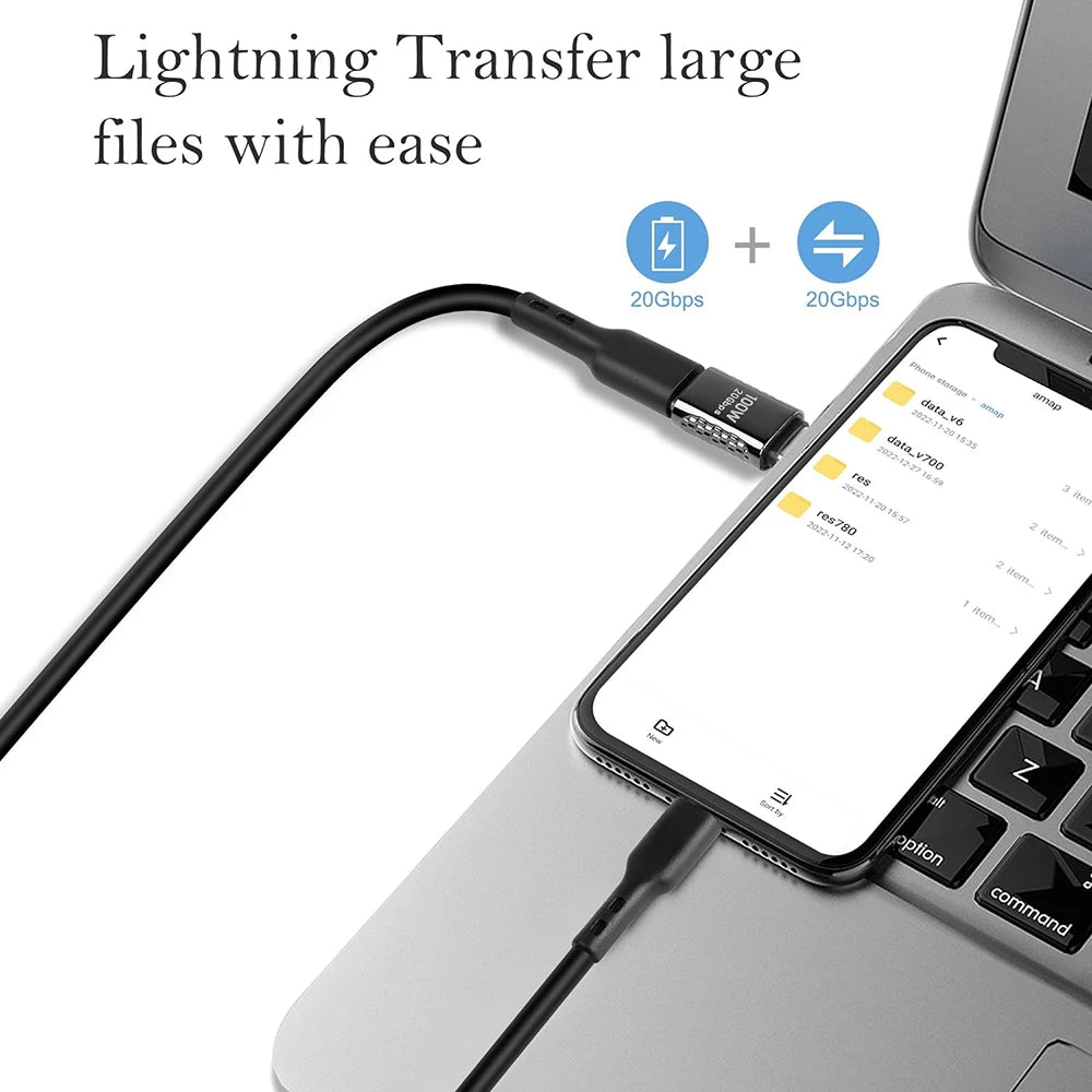 100W USB-C 90° Adapter | 20Gbps PD Fast Charging & OTG USB-C Adapter QXL