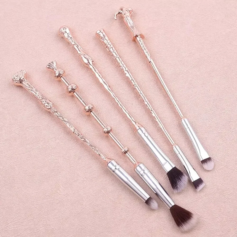 5-Piece Wand Makeup Brush Set | Soft Bristles & Metal Handles Makeup Brush Set QXL