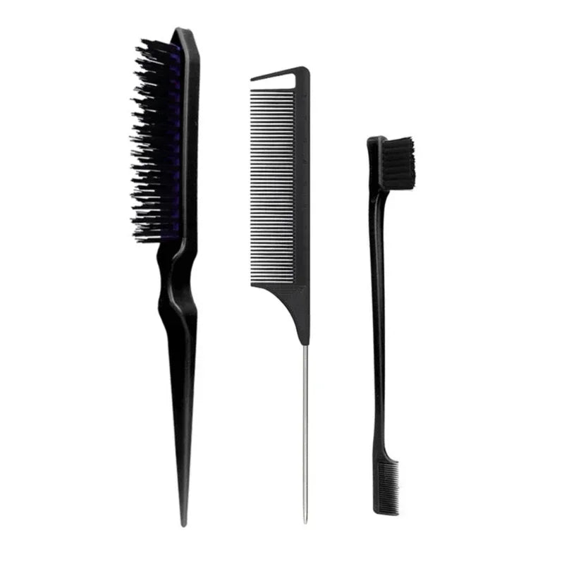 3-Piece Hair Comb Set – Teasing Brush, Edge Comb & Rat Tail Hair Comb Set QXL M235 black