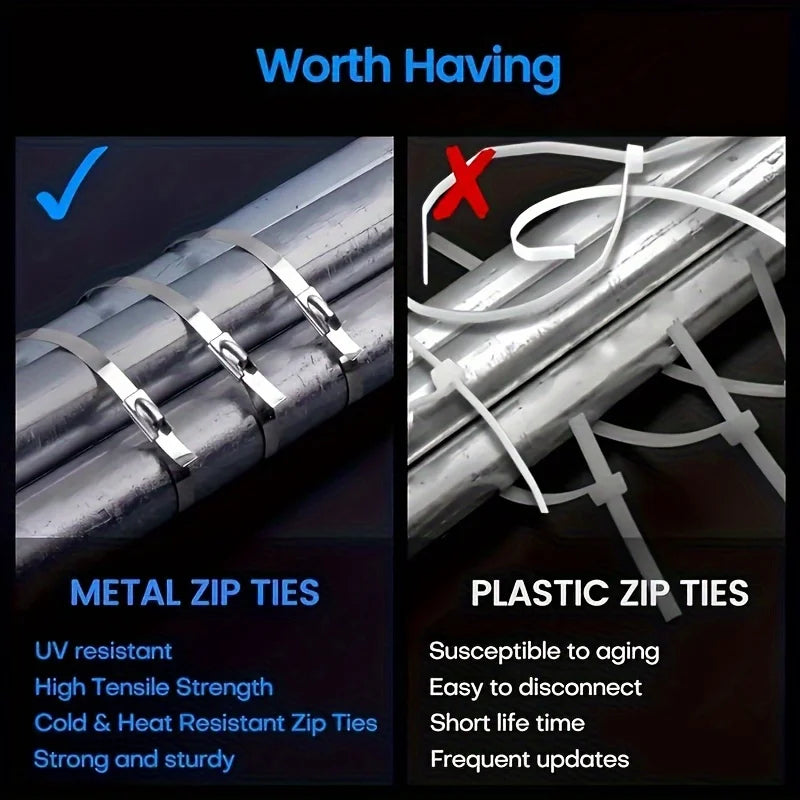 100-Pack Stainless Steel Self-Locking Cable Ties | Heavy Duty Metal Cable Ties QXL