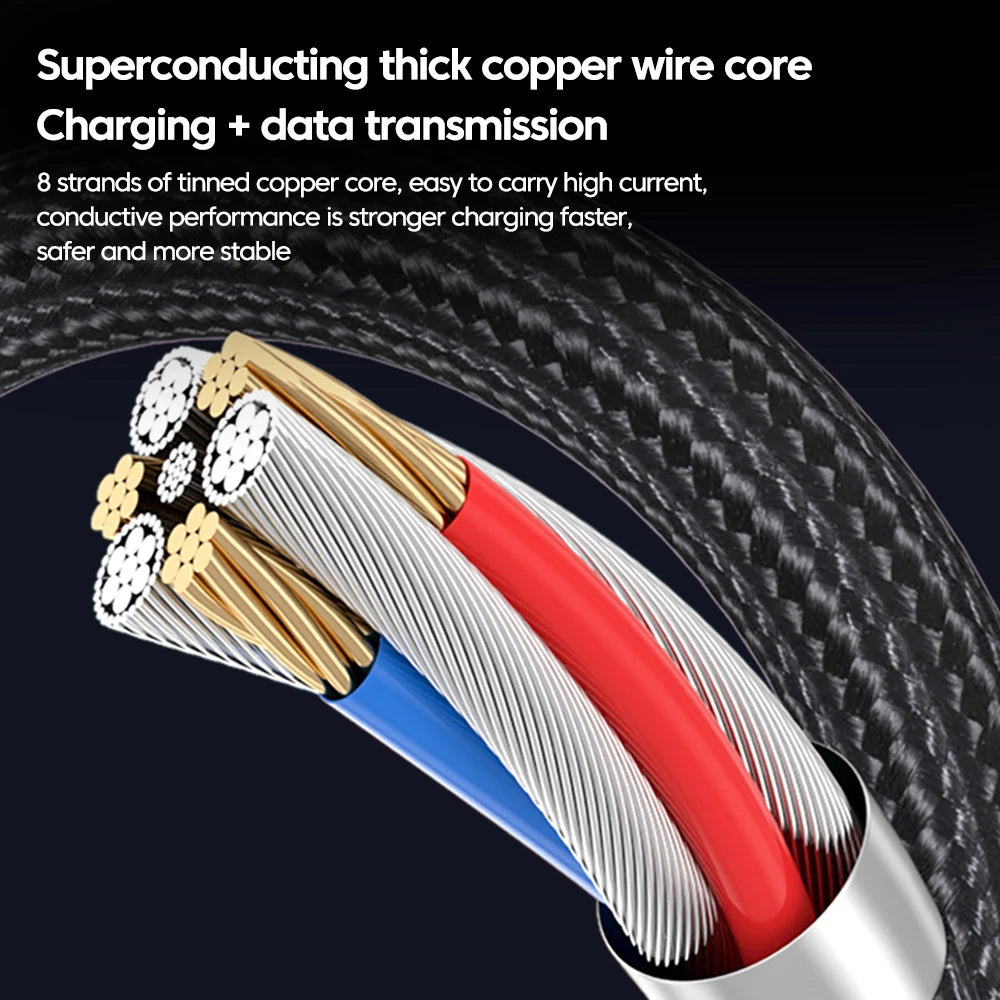 6A 90° Dual Elbow USB-C Fast Charging Braided Cable USB-C Charging Cable QXL