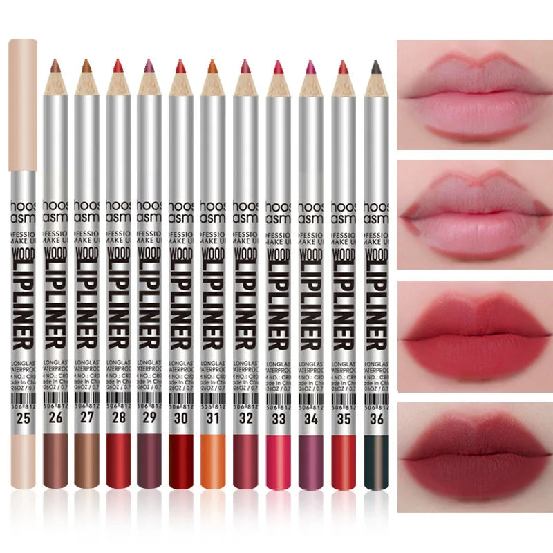 12-Pack Waterproof Matte Lip Liner Pencils | Wood Contour Set Lip Liner Set QXL 1