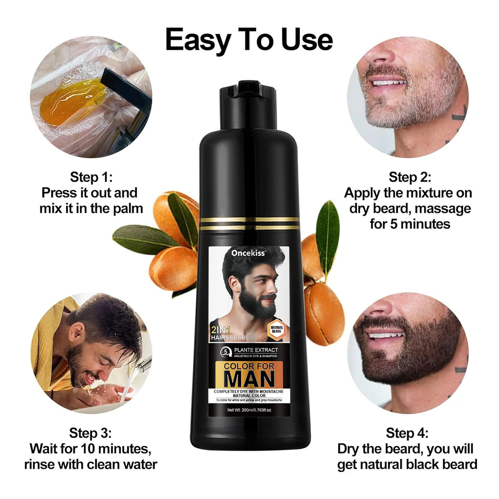 Natural Permanent Beard Dye Shampoo 200ml | Gray Coverage for Men Beard Dye Shampoo QXL